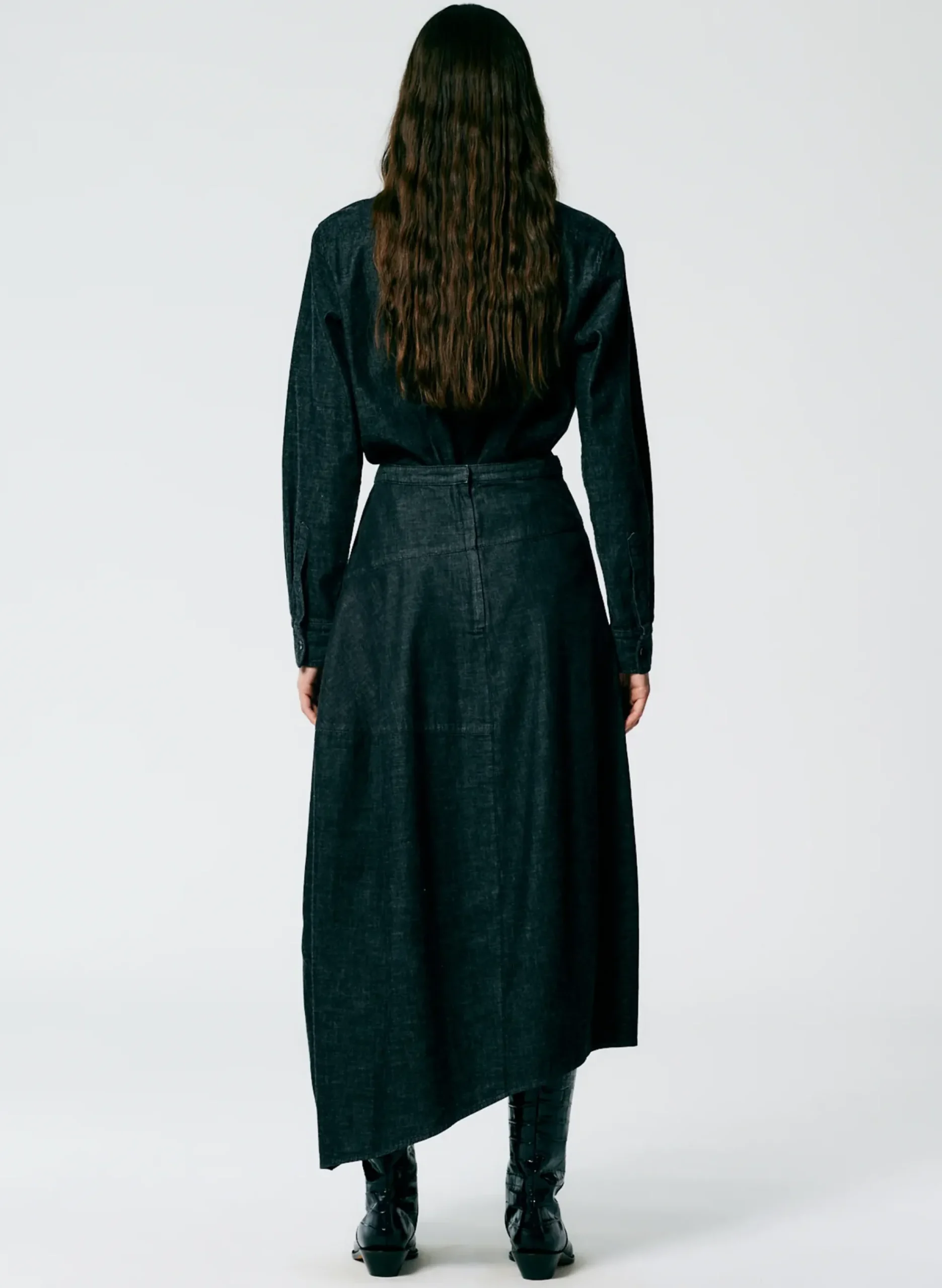 Light Weight Stone Washed Denim Asymmetrical Balloon Skirt - Regular-Tibi Best