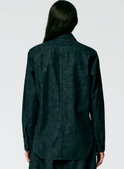 Light Weight Stone Washed Denim Charlie Slim Shirt-Tibi Hot