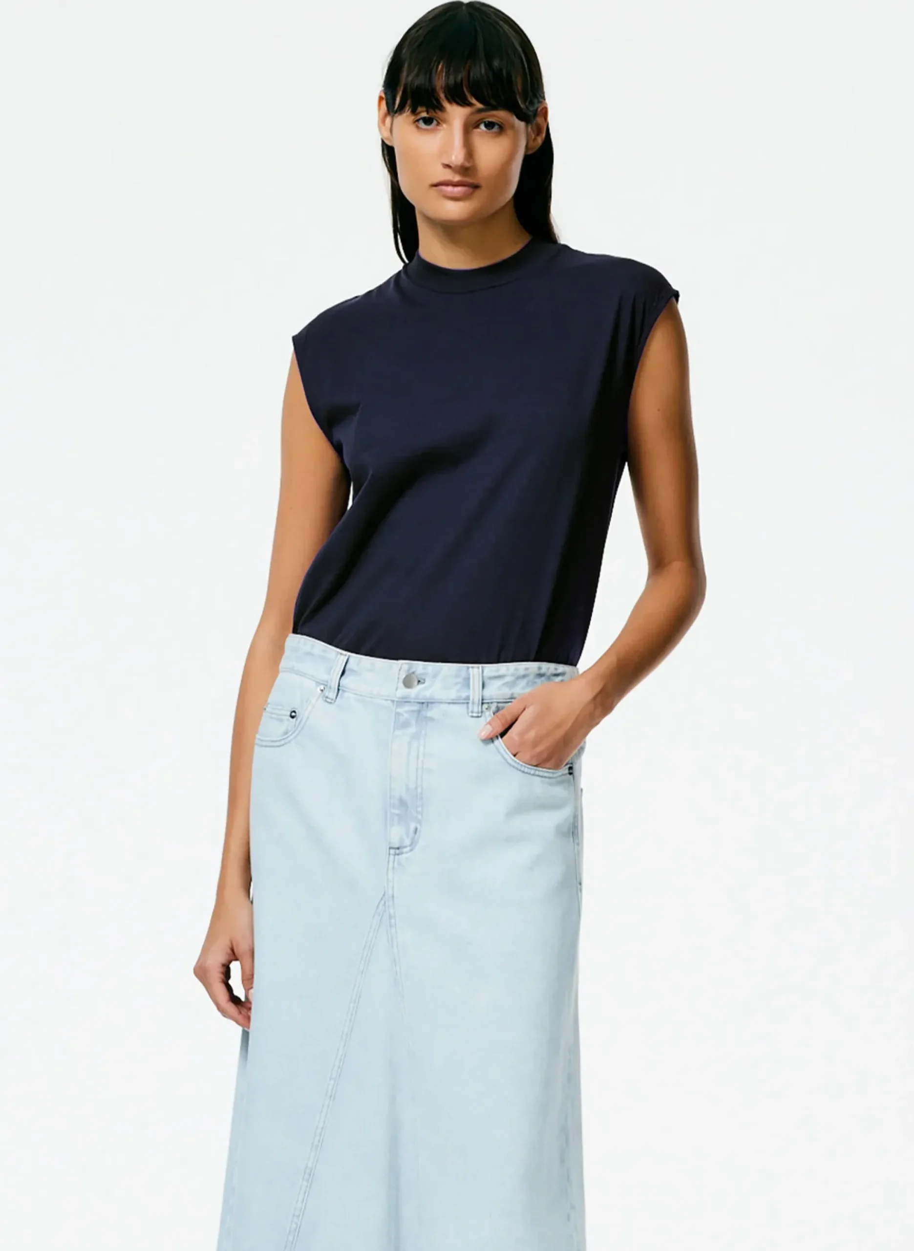 Mock Neck Sleeveless T-Shirt-Tibi Discount