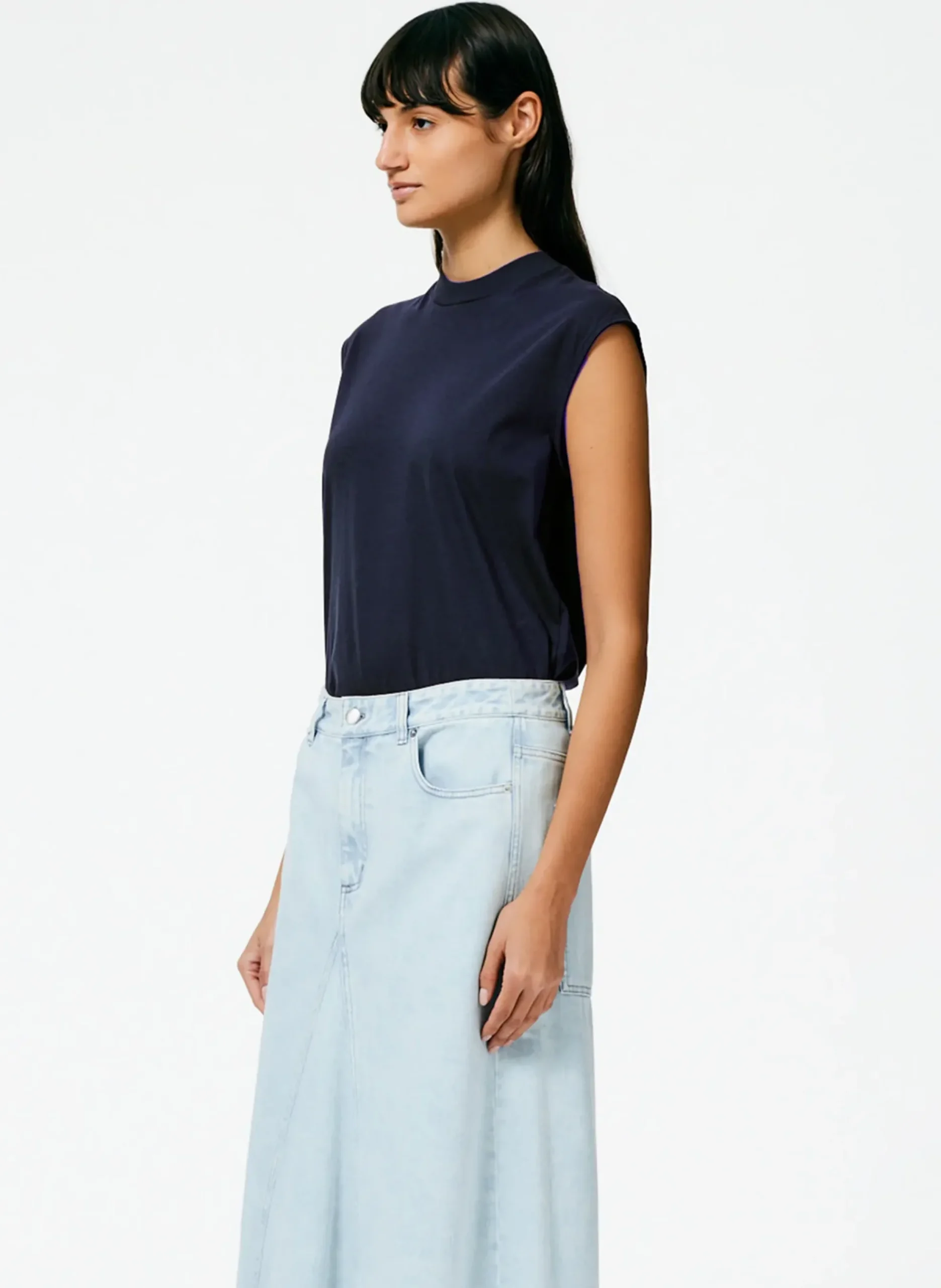Mock Neck Sleeveless T-Shirt-Tibi Discount