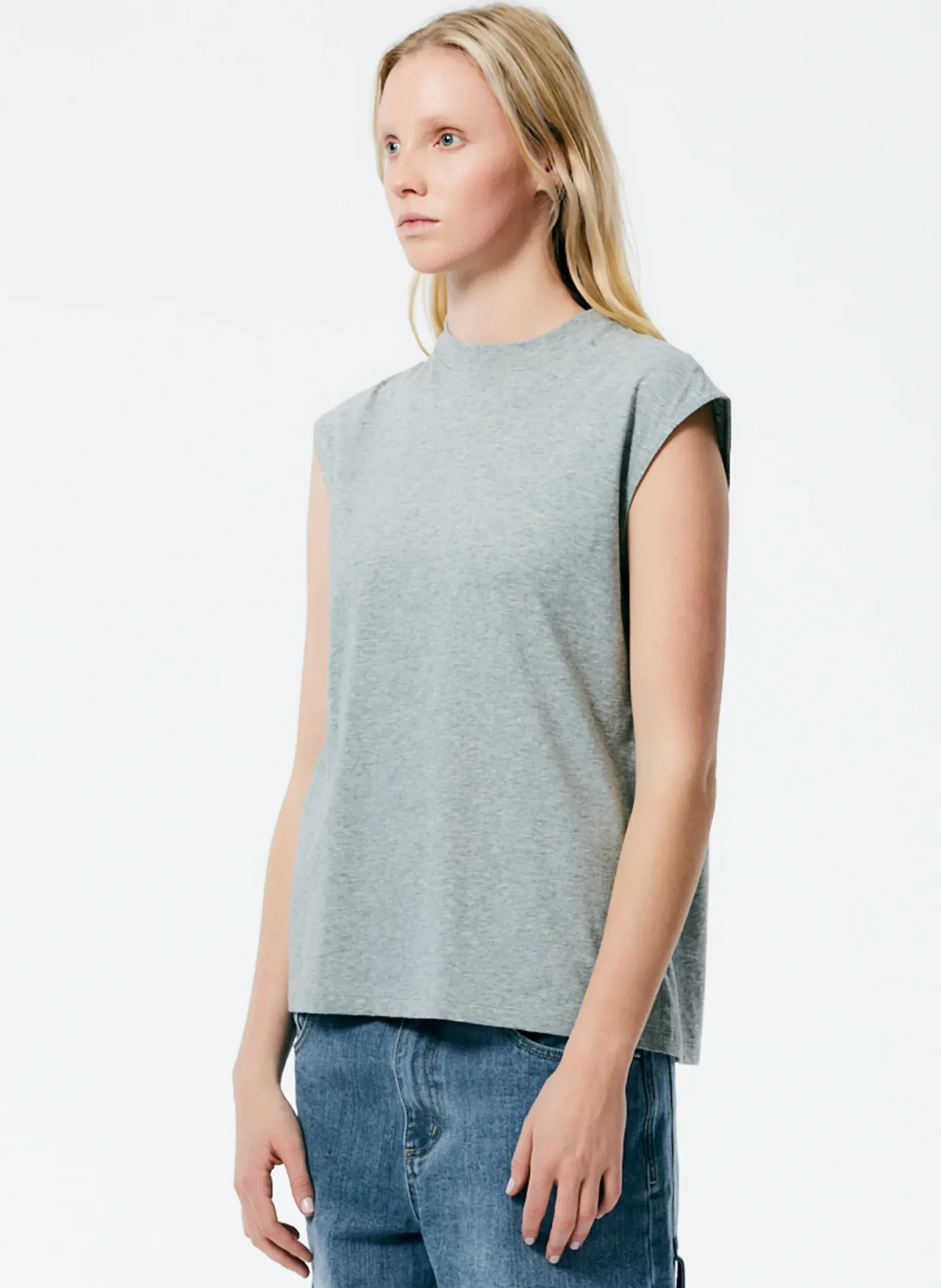 Mock Neck Sleeveless T-Shirt-Tibi Hot