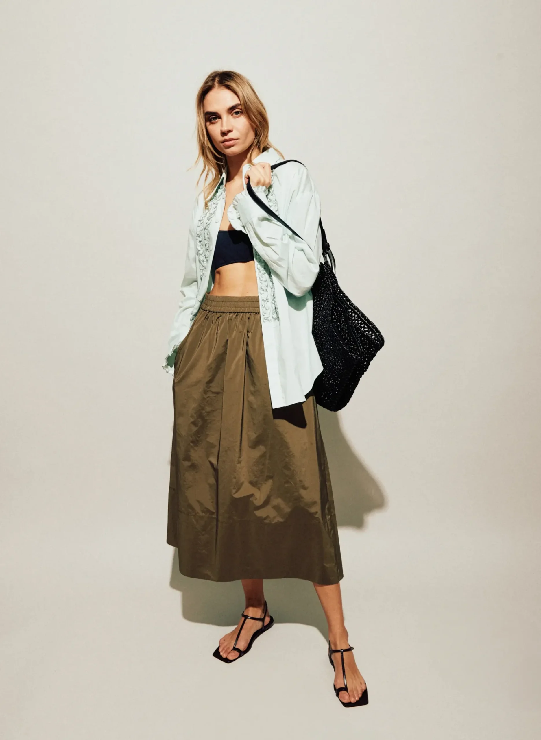 Nylon Pull On Full Skirt-Tibi Hot