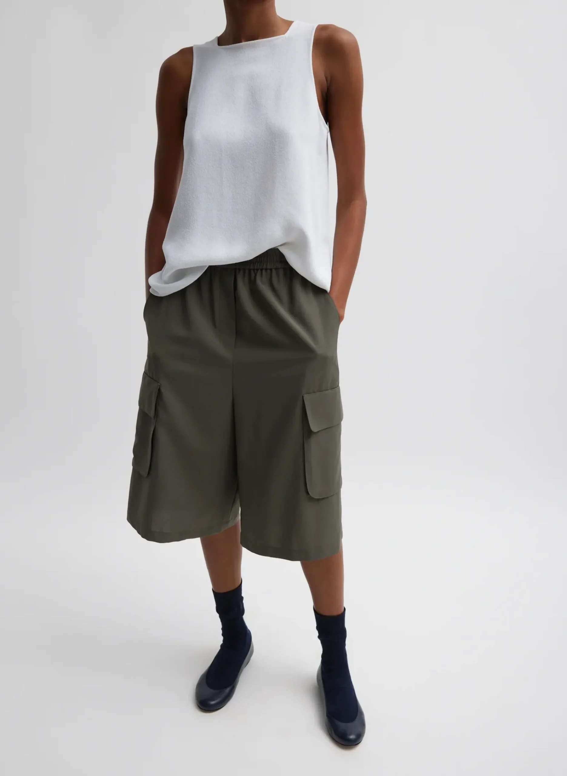 Pebble Sable Square Neck Cross Back Tank-Tibi Clearance