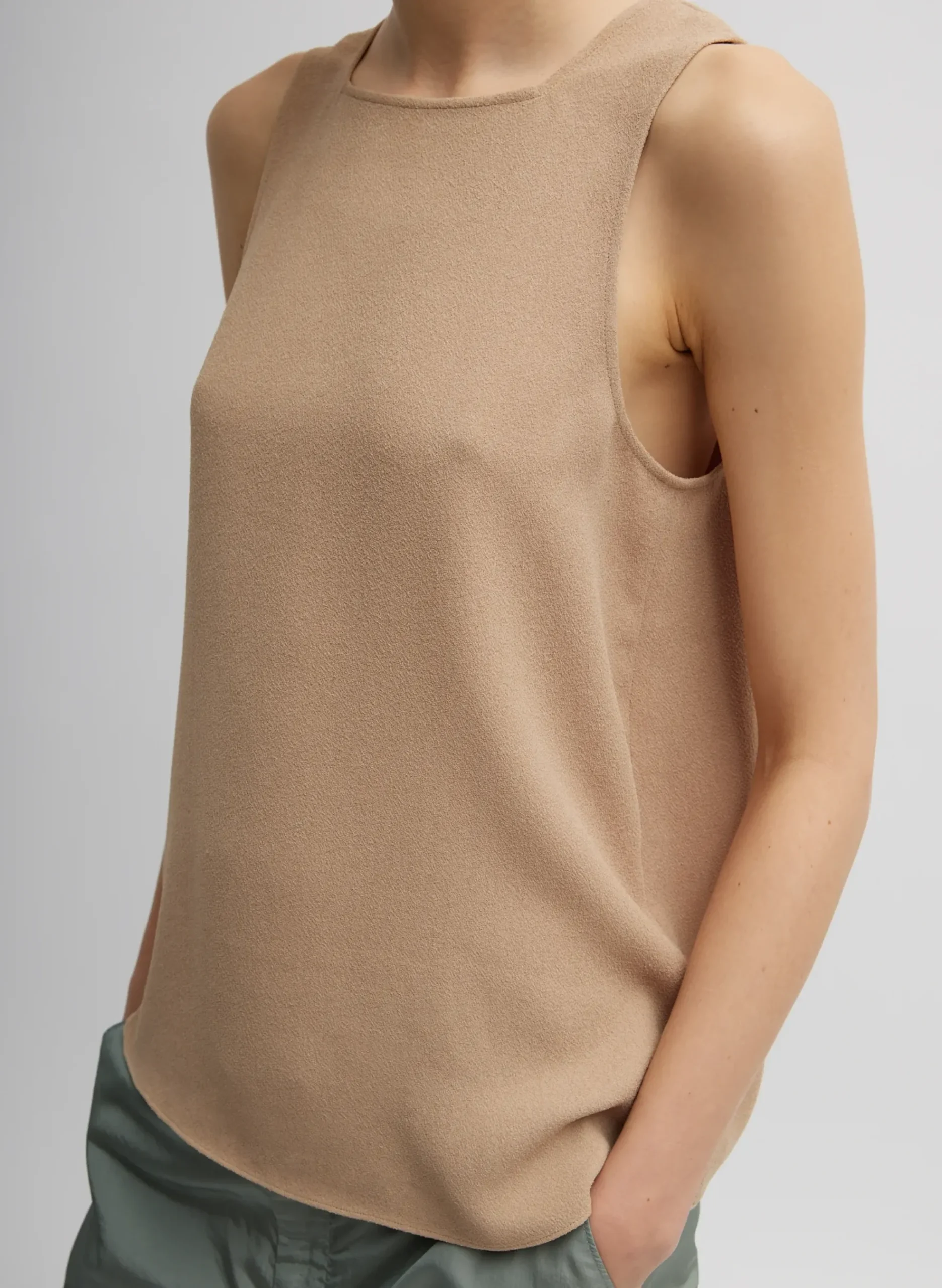 Pebble Sable Square Neck Cross Back Tank-Tibi Hot