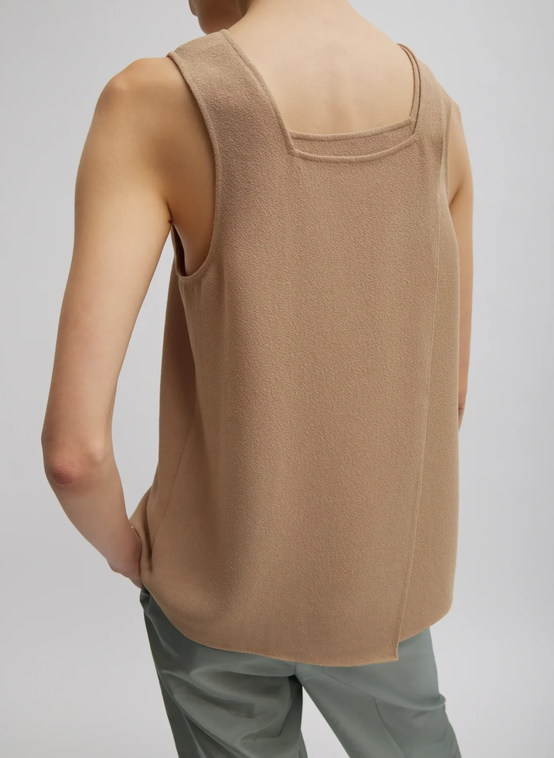 Pebble Sable Square Neck Cross Back Tank-Tibi Hot