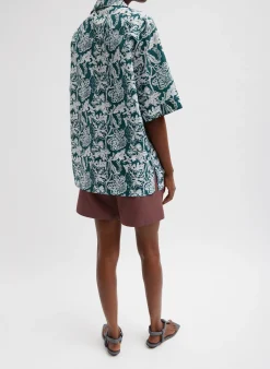 Recycled Nylon Batik Camp Shirt-Tibi Clearance
