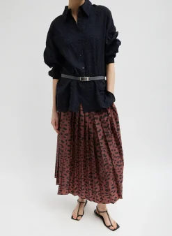 Recycled Sporty Nylon Cheetah Pleated Pull On Skirt-Tibi Outlet