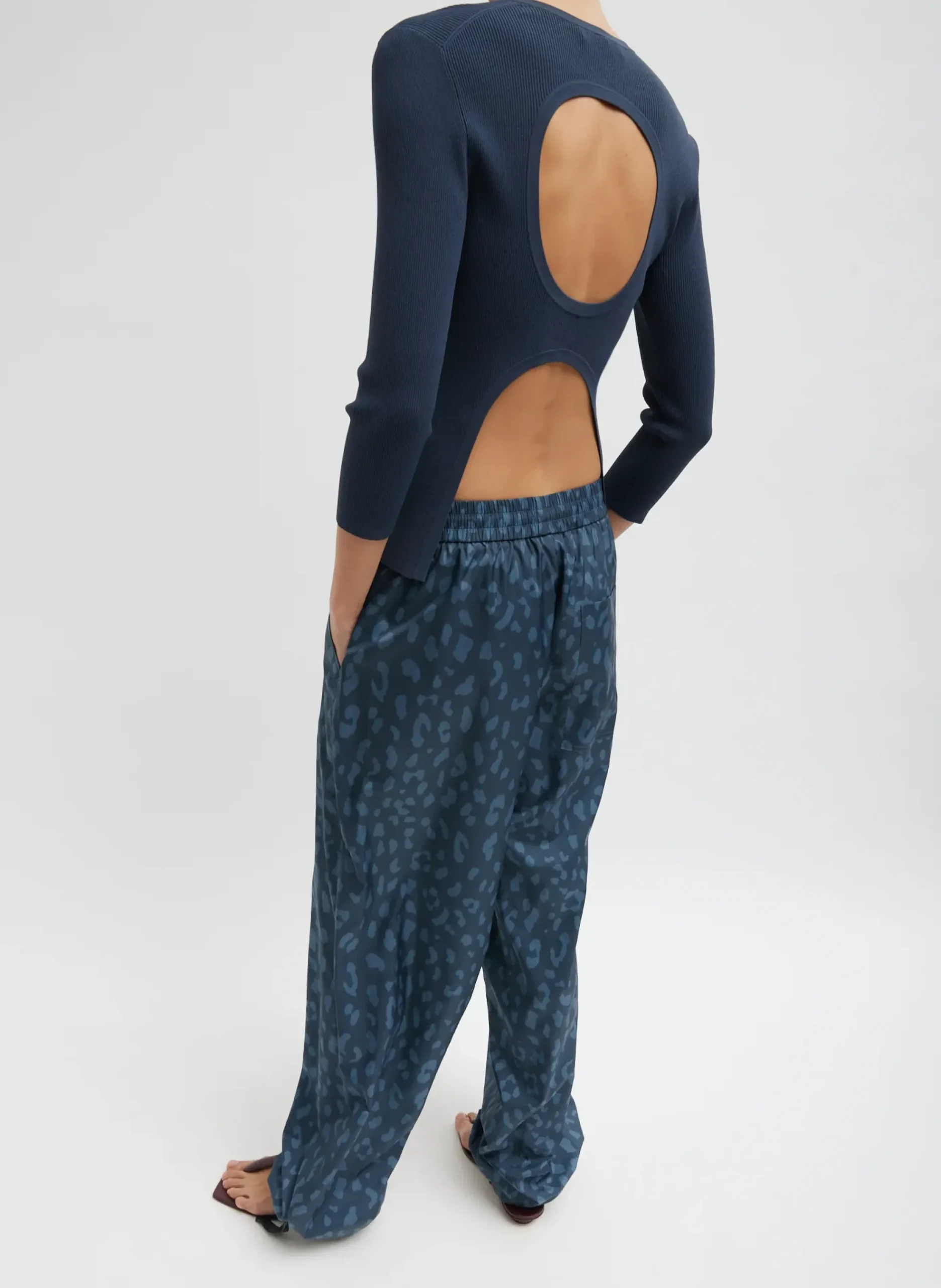 Recycled Sporty Nylon Cheetah Wide Leg Pull On Pant-Tibi Online