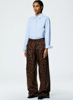 Recycled Sporty Nylon Cheetah Wide Leg Pull On Pant-Tibi Clearance