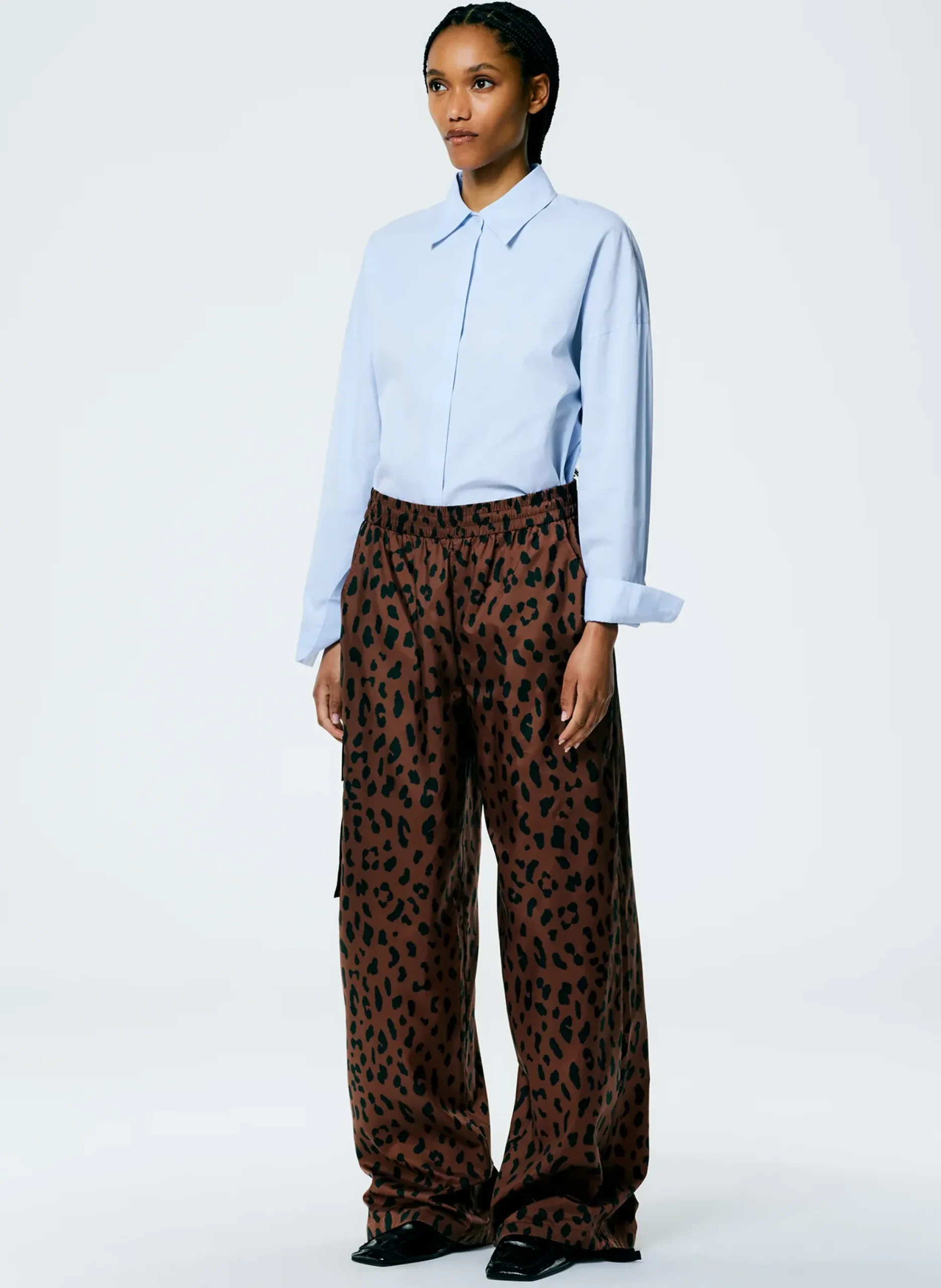 Recycled Sporty Nylon Cheetah Wide Leg Pull On Pant-Tibi Clearance