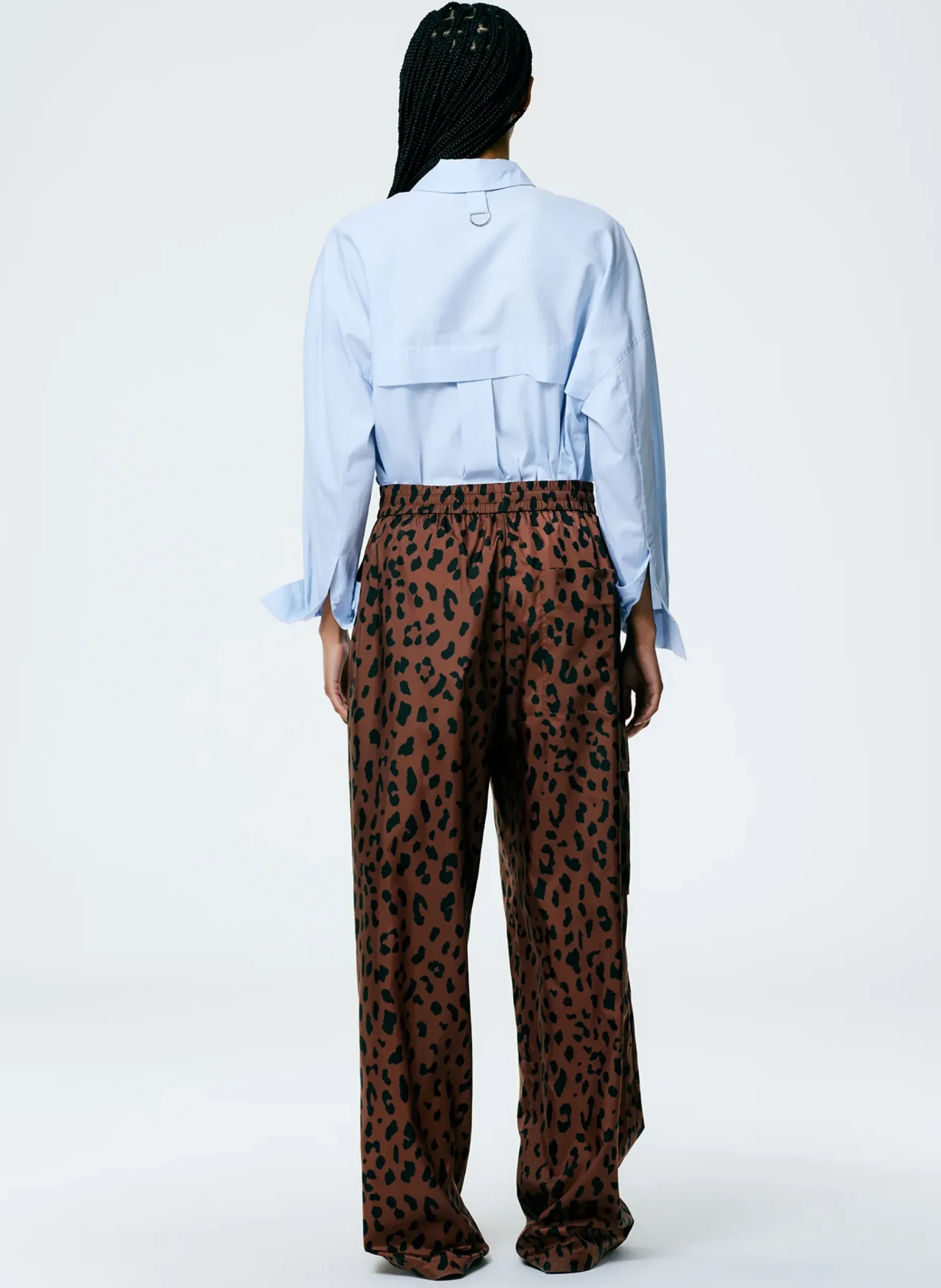 Recycled Sporty Nylon Cheetah Wide Leg Pull On Pant-Tibi Clearance