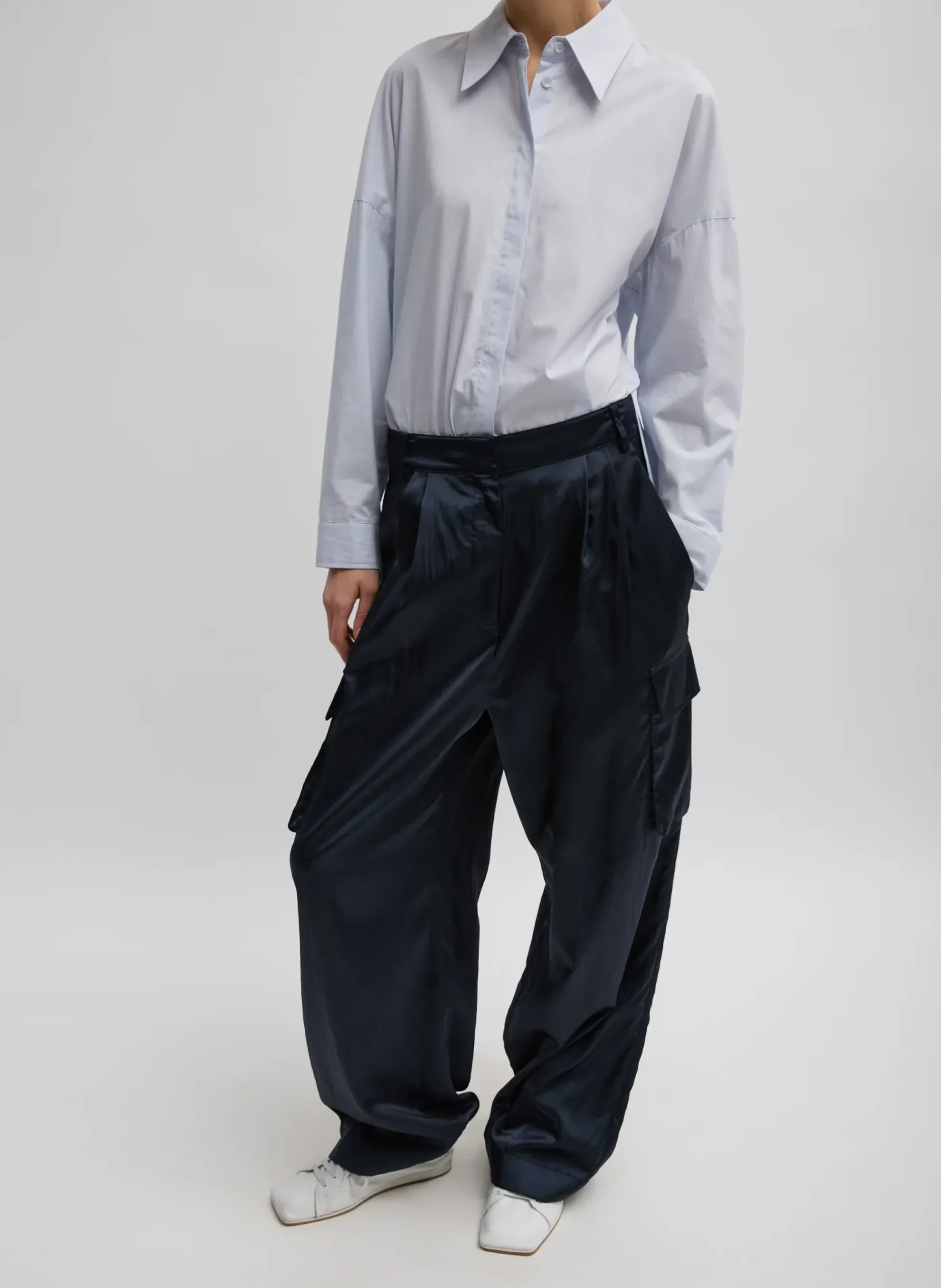 Shiny Nylon Pleated Stella Cargo Pant-Tibi Hot