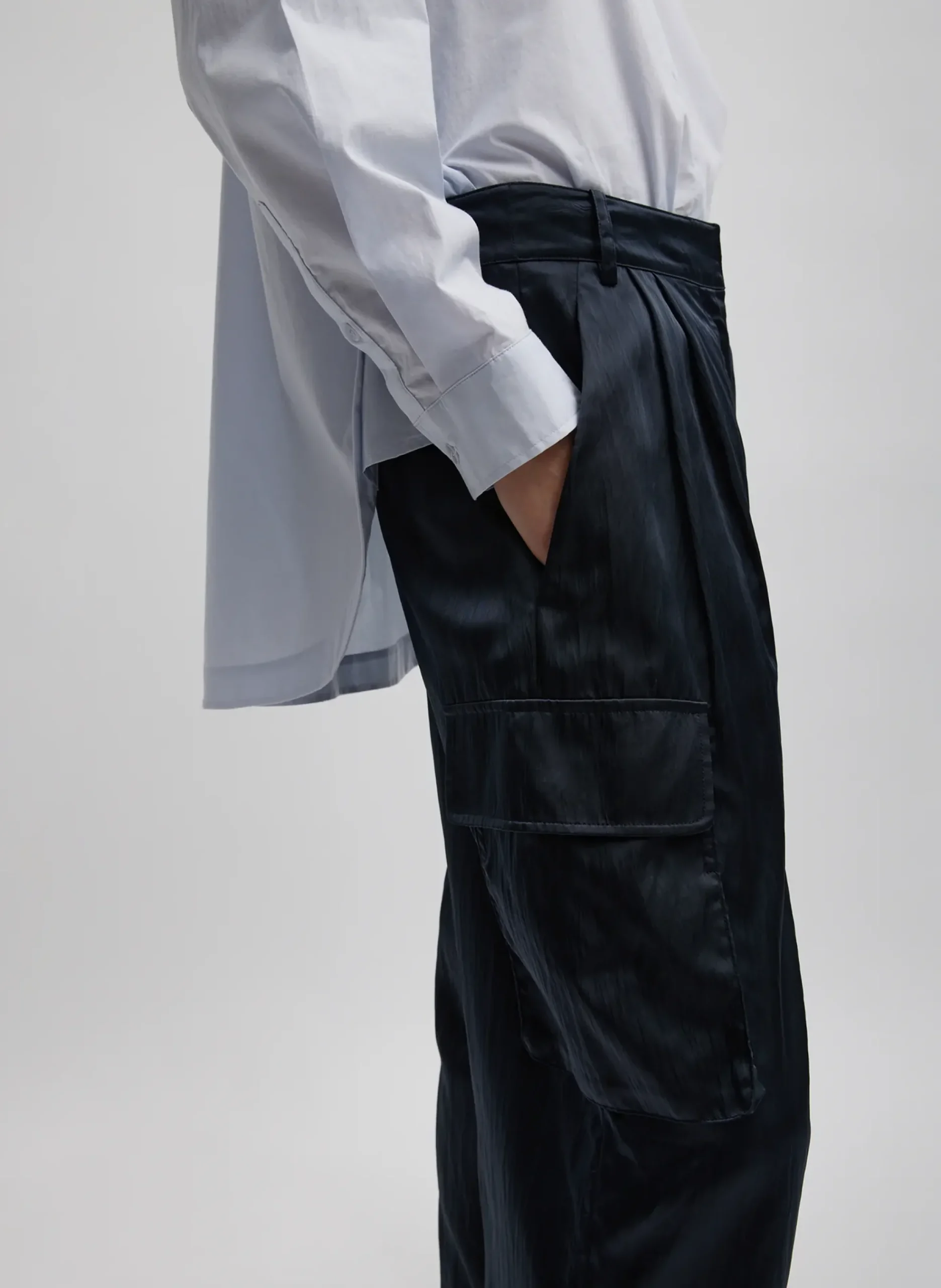 Shiny Nylon Pleated Stella Cargo Pant-Tibi Hot