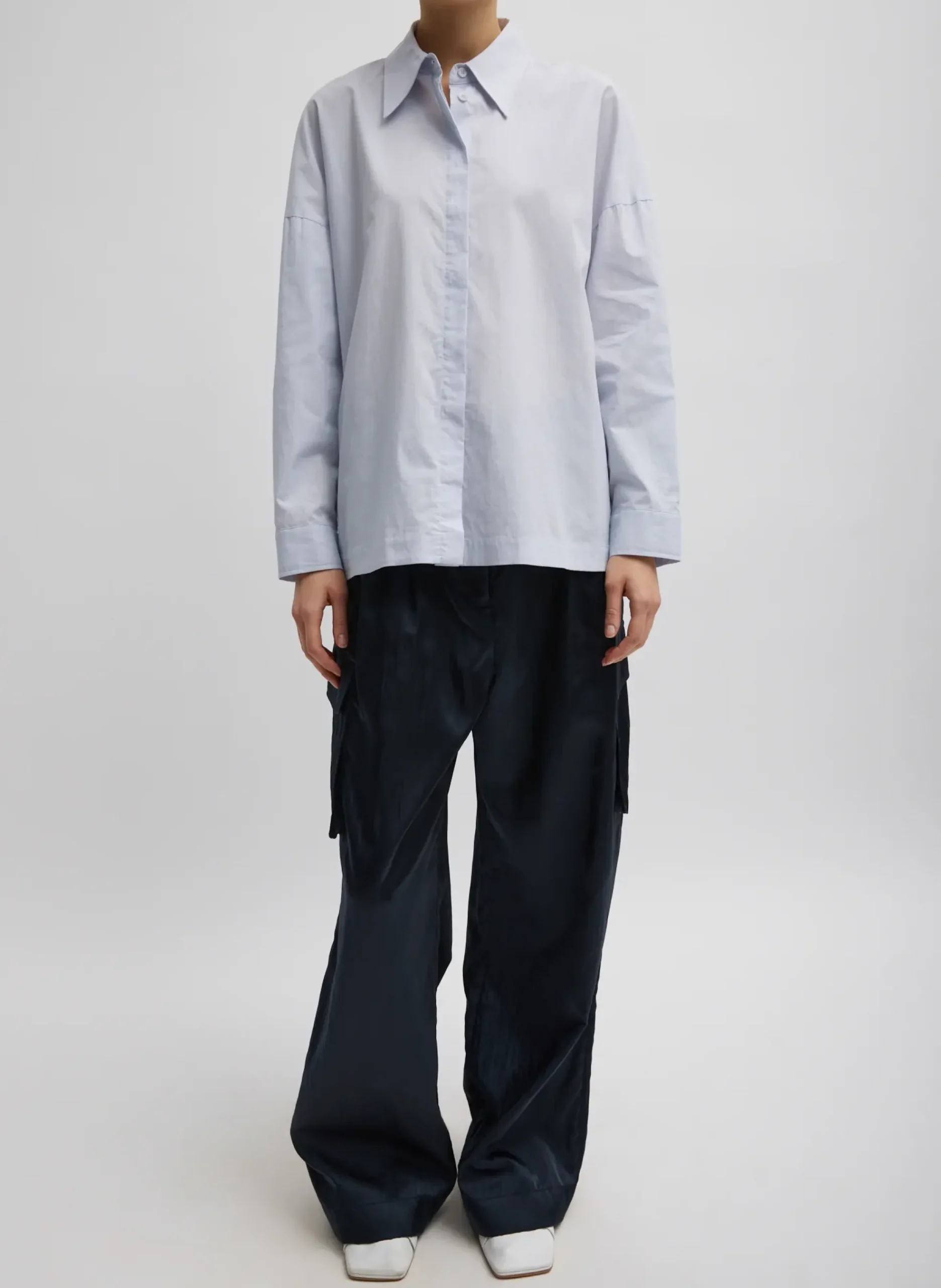 Shiny Nylon Pleated Stella Cargo Pant-Tibi Hot