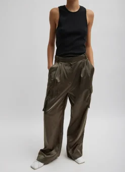 Shiny Nylon Pleated Stella Cargo Pant-Tibi Best