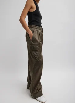 Shiny Nylon Pleated Stella Cargo Pant-Tibi Best