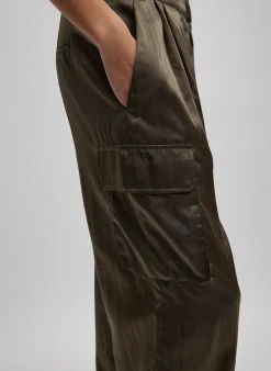 Shiny Nylon Pleated Stella Cargo Pant-Tibi Best