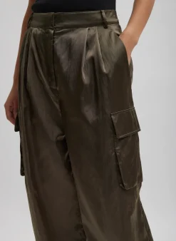 Shiny Nylon Pleated Stella Cargo Pant-Tibi Best