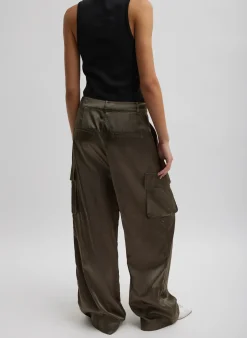 Shiny Nylon Pleated Stella Cargo Pant-Tibi Best