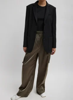 Shiny Nylon Pleated Stella Cargo Pant-Tibi Best