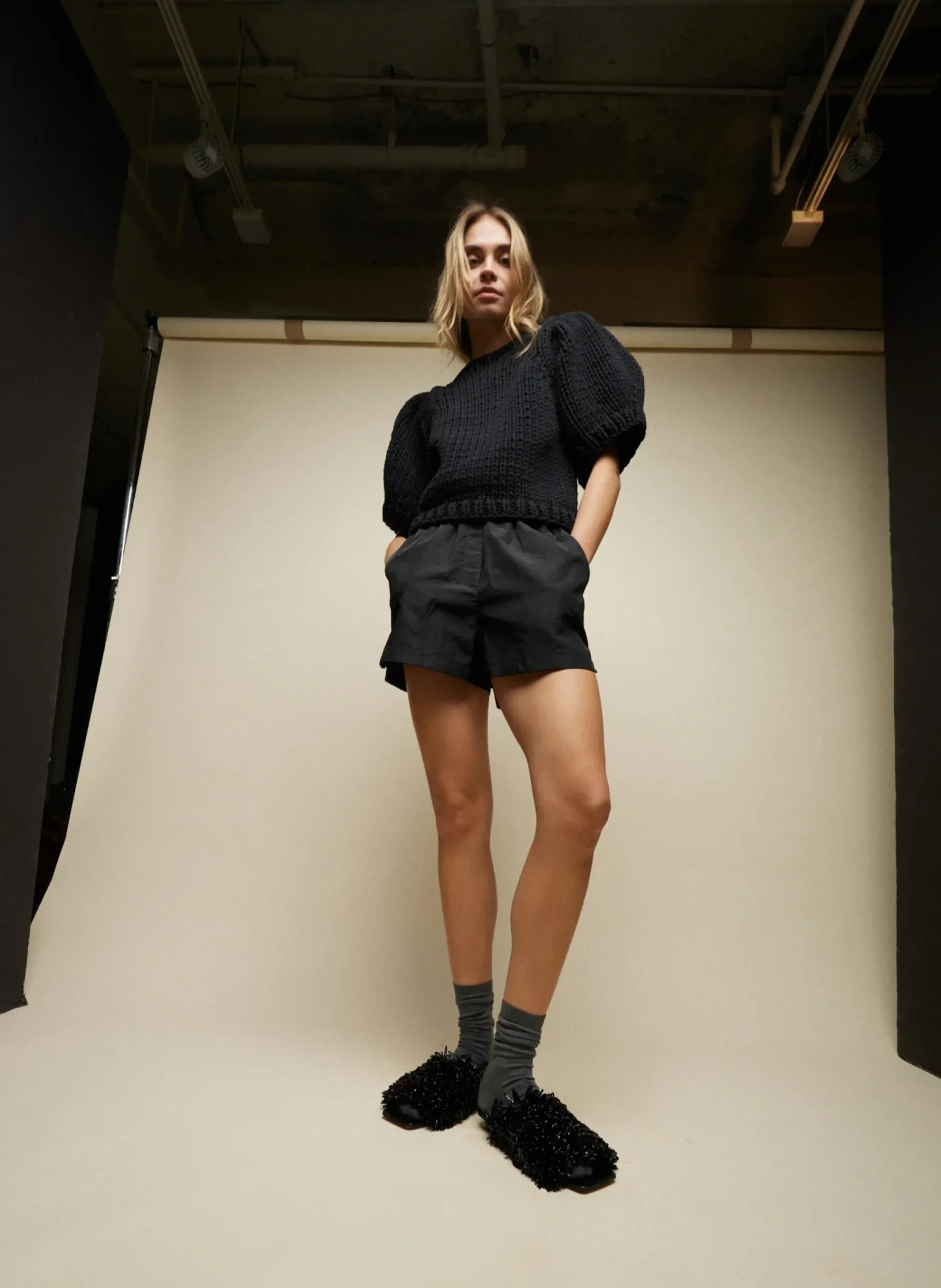Silk Nylon Pull On Shorts-Tibi Clearance
