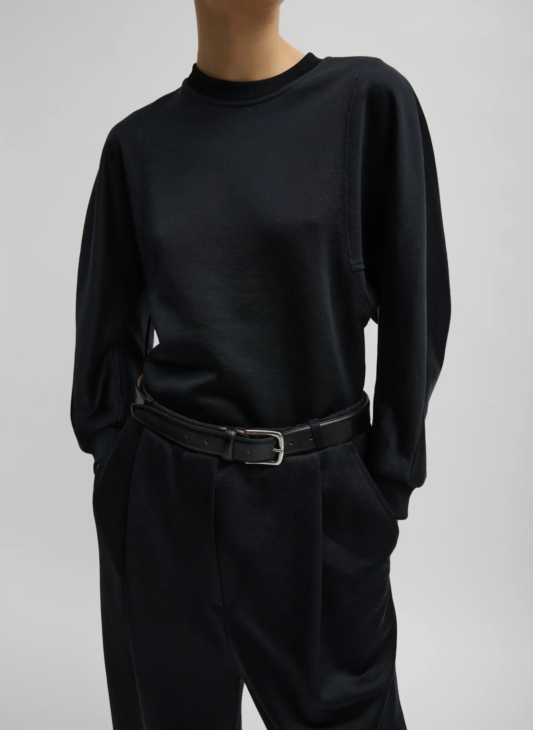 Silk Terry Sculpted Sleeve Slim Sweatshirt-Tibi Clearance