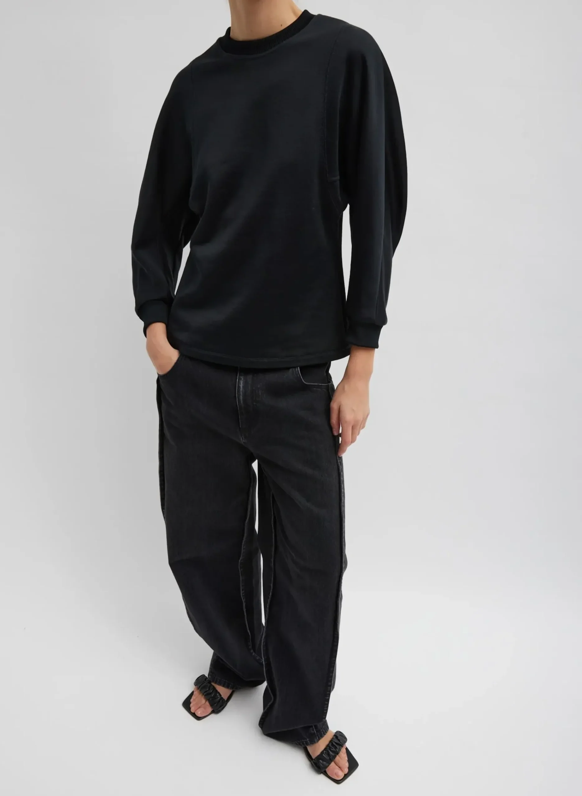 Silk Terry Sculpted Sleeve Slim Sweatshirt-Tibi Clearance