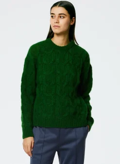 Soft Mohair Cable Crewneck Easy Pullover-Tibi Clearance