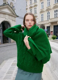 Soft Mohair Cable Crewneck Easy Pullover-Tibi Clearance