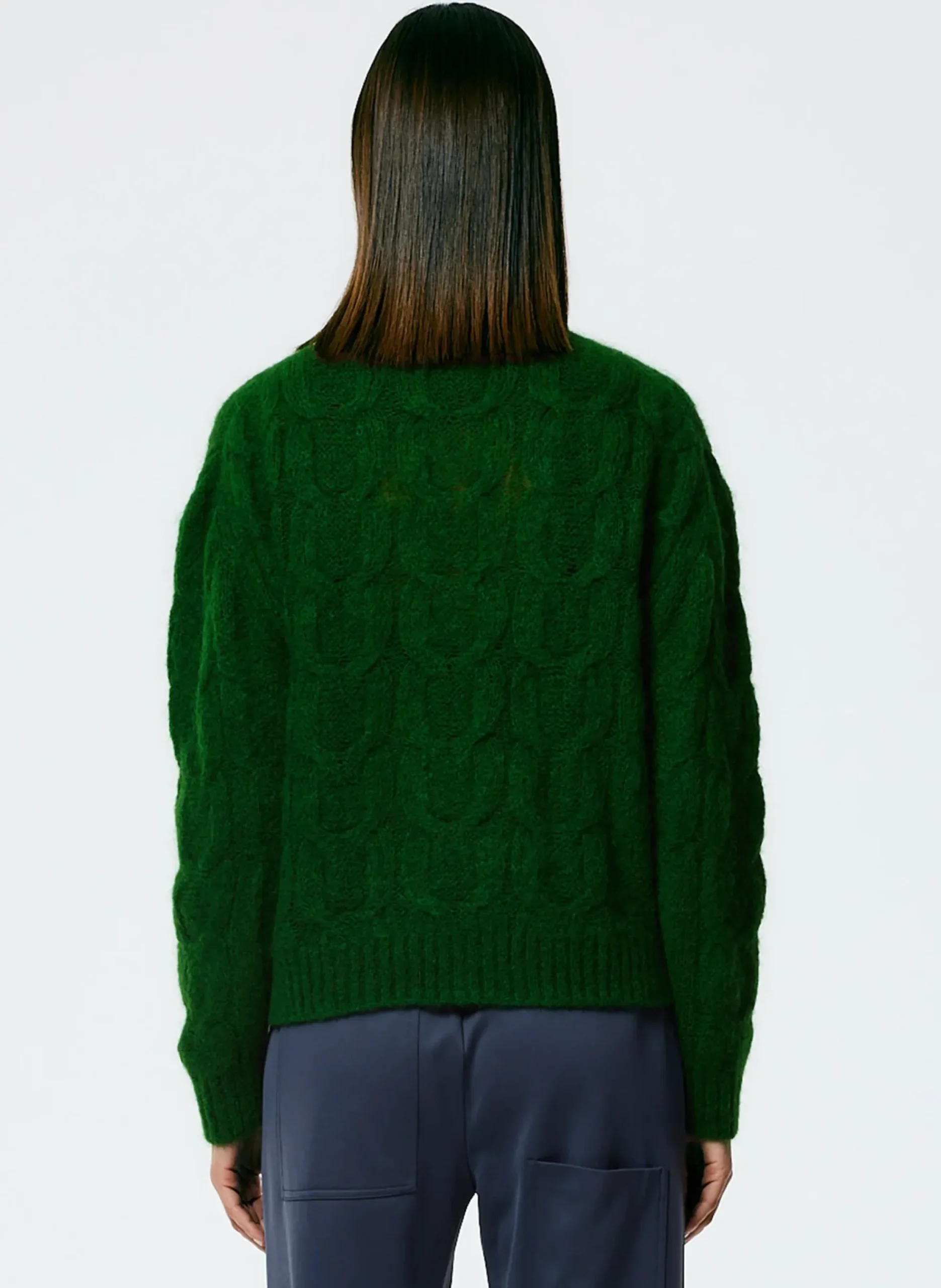 Soft Mohair Cable Crewneck Easy Pullover-Tibi Clearance