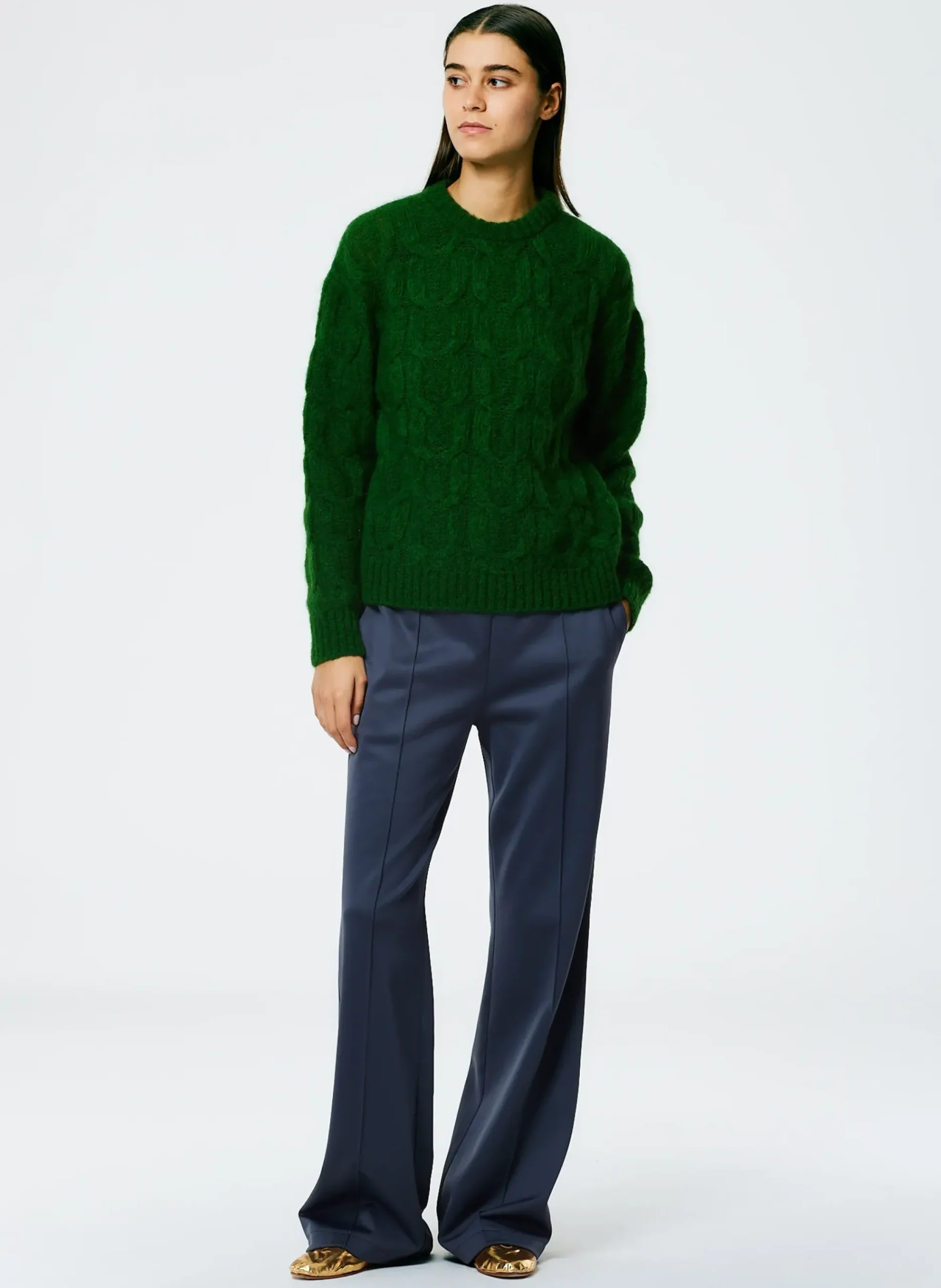 Soft Mohair Cable Crewneck Easy Pullover-Tibi Clearance