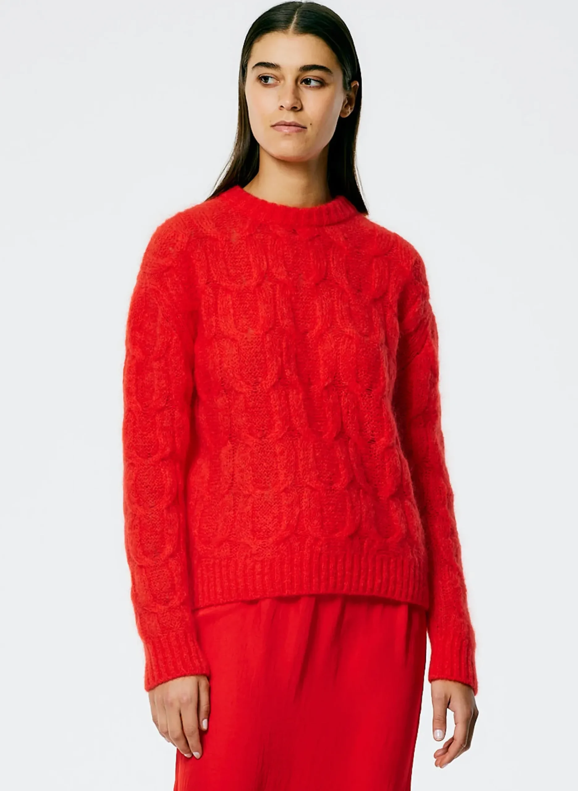Soft Mohair Cable Crewneck Easy Pullover-Tibi Discount