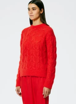 Soft Mohair Cable Crewneck Easy Pullover-Tibi Discount