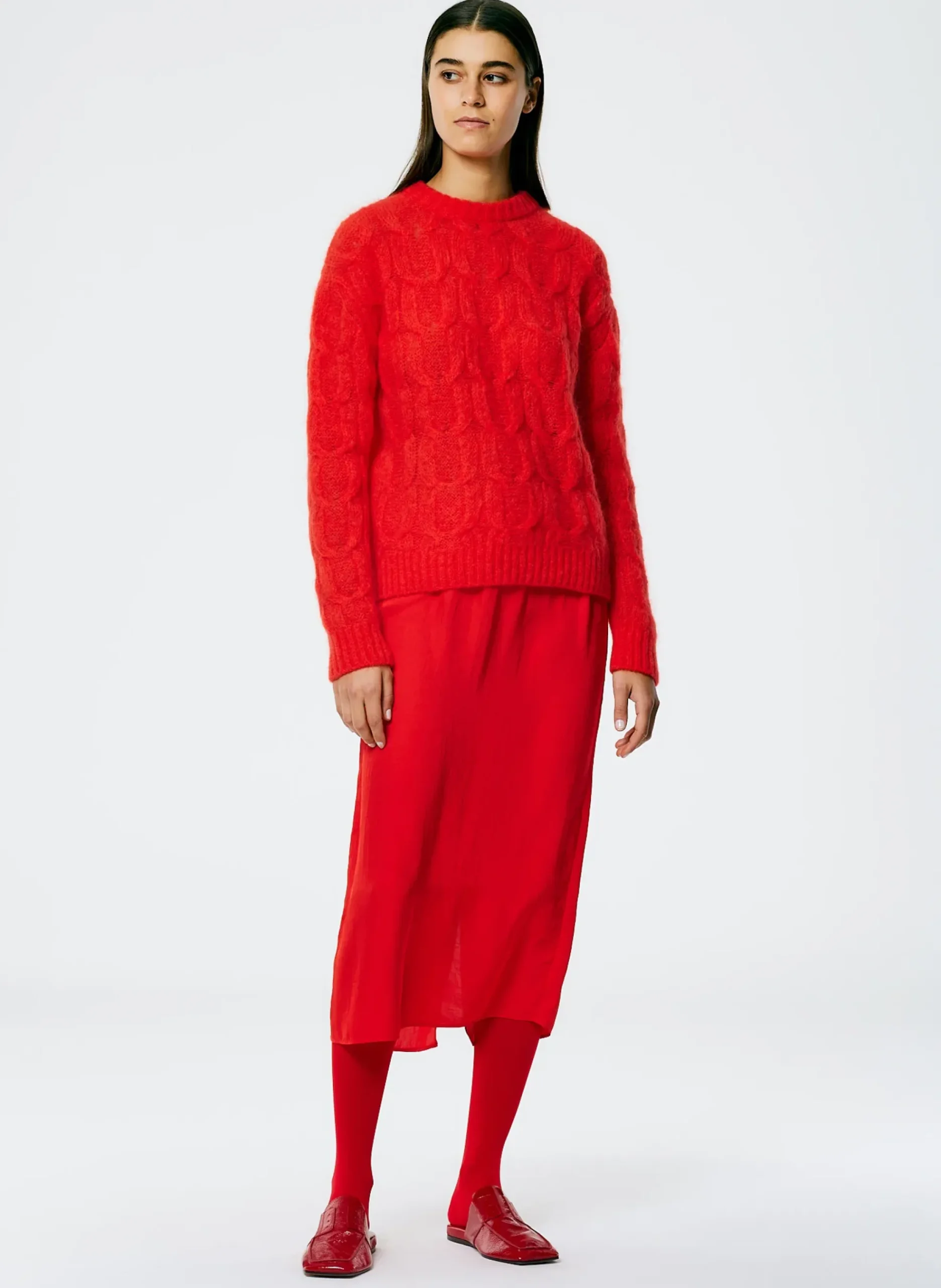 Soft Mohair Cable Crewneck Easy Pullover-Tibi Discount