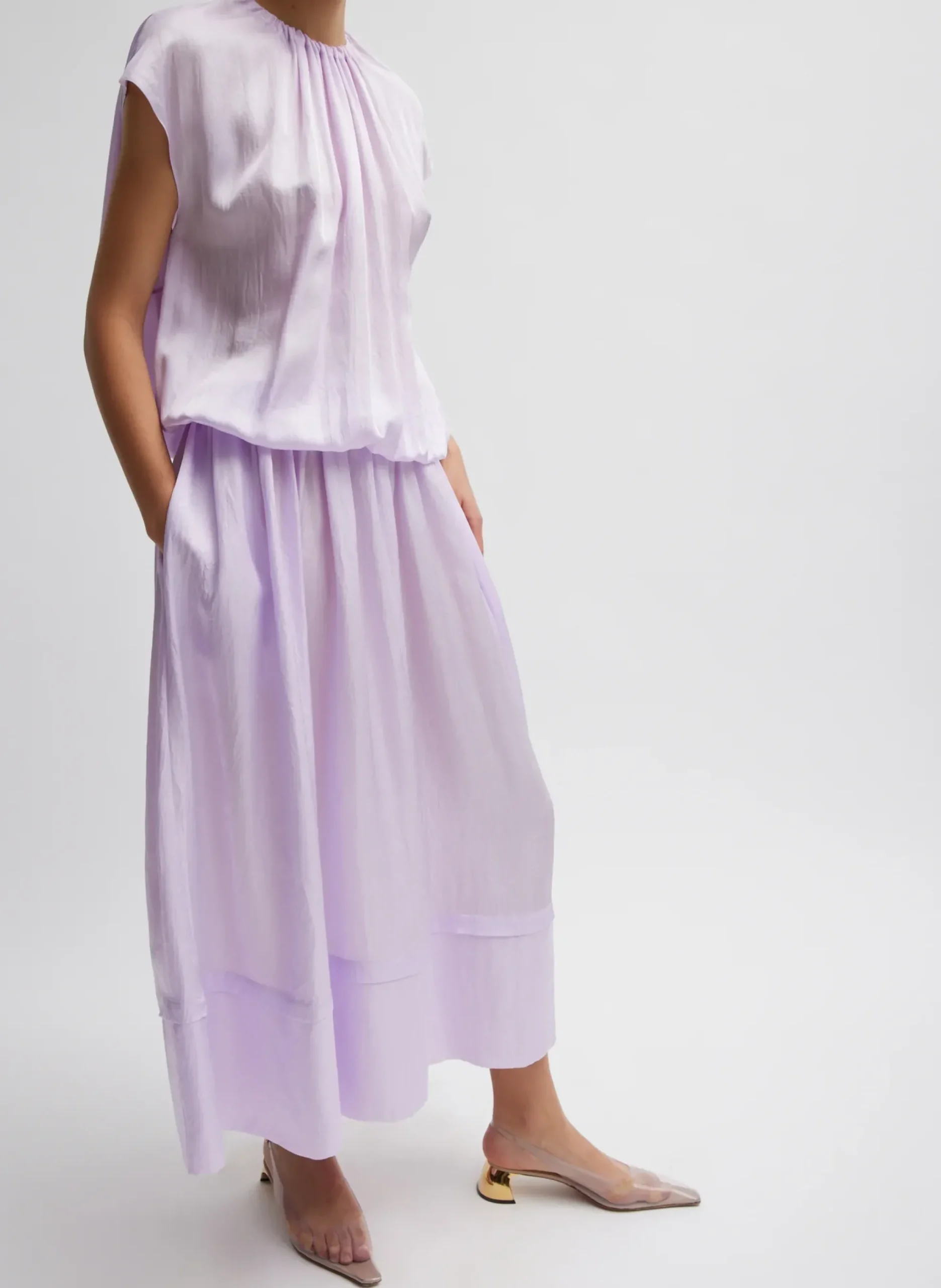 Spring Acetate Shirred Circular Dress-Tibi New