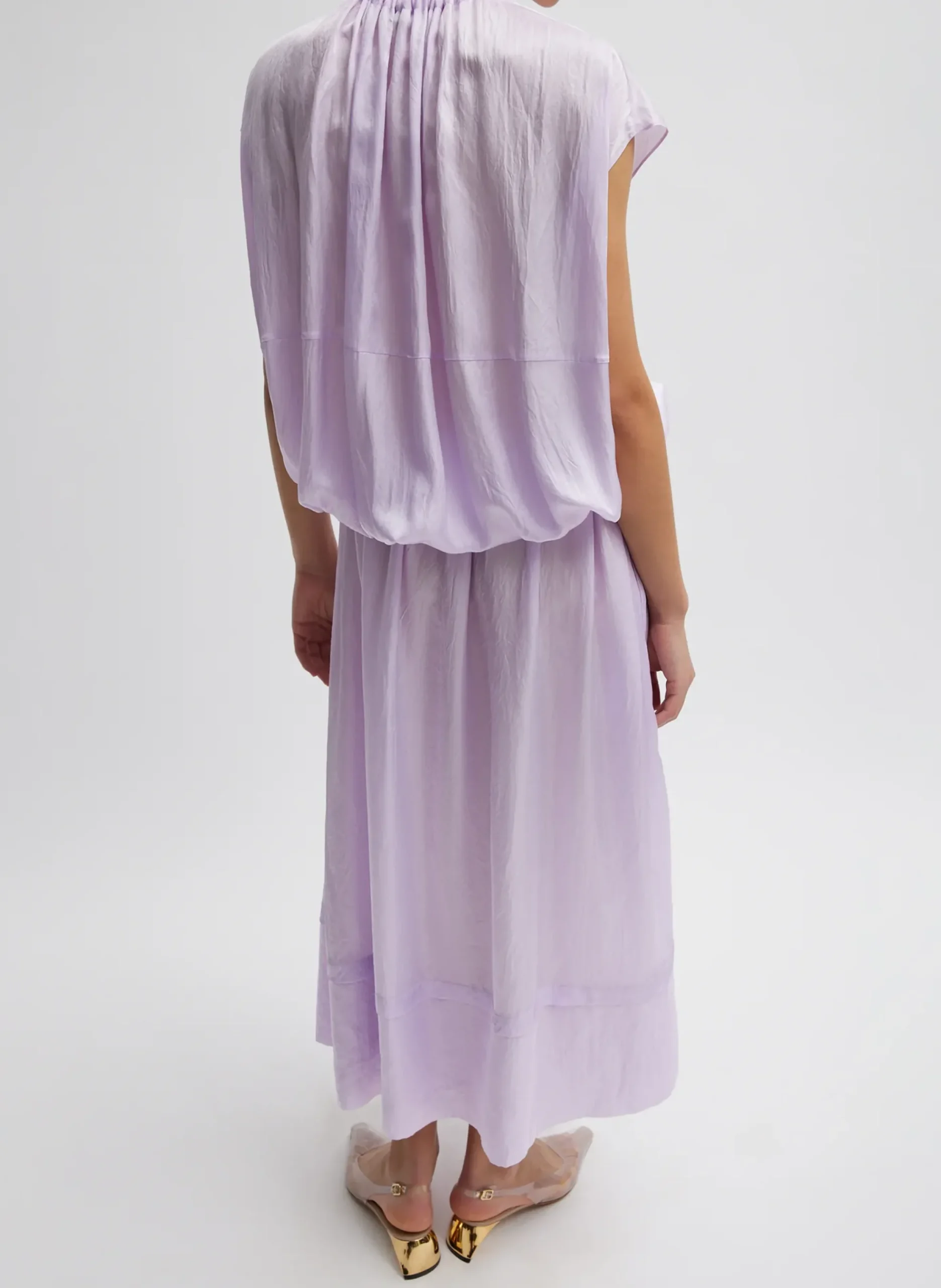 Spring Acetate Shirred Circular Dress-Tibi New