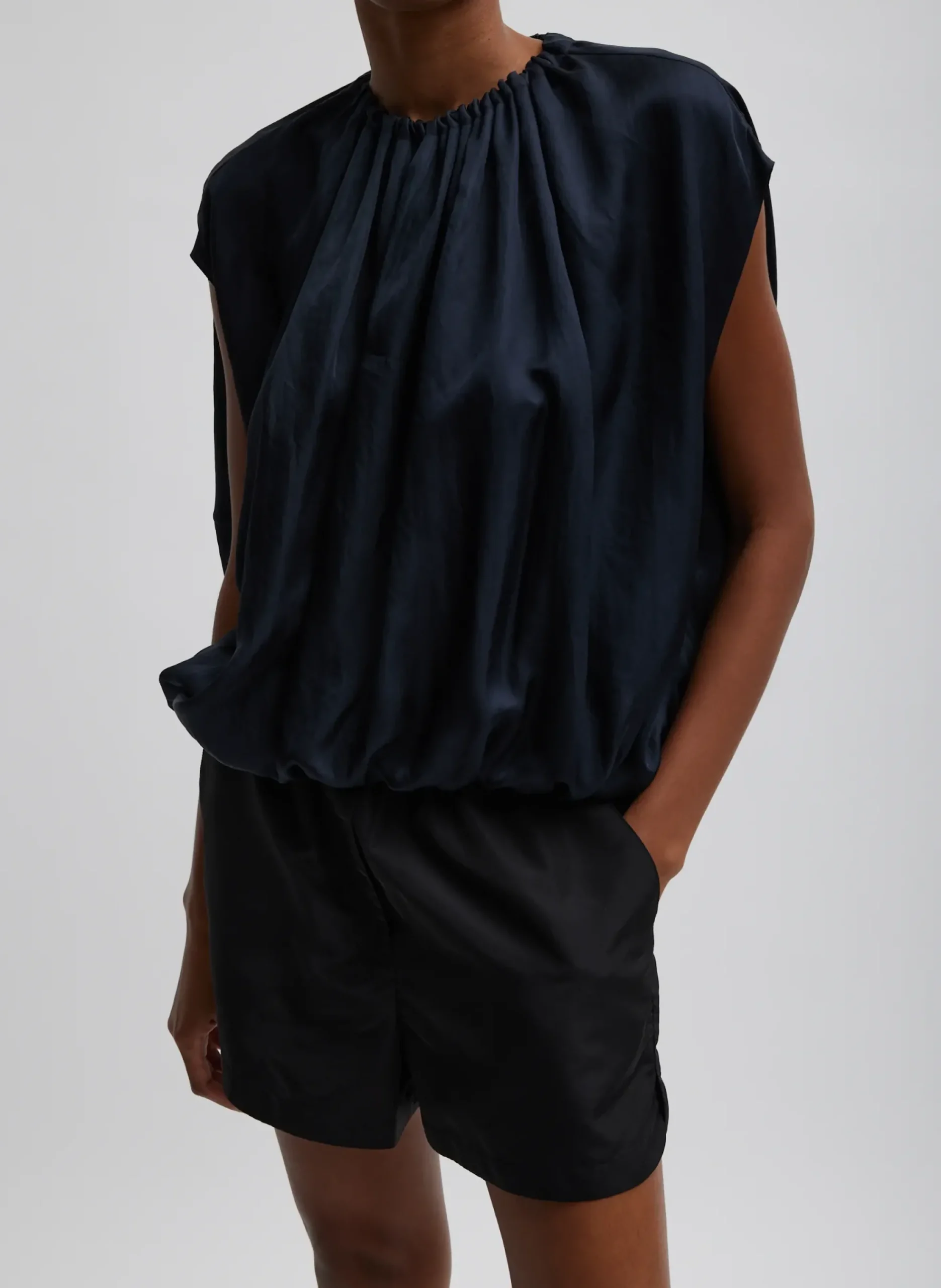 Spring Acetate Shirred Neck Circular Top-Tibi Hot