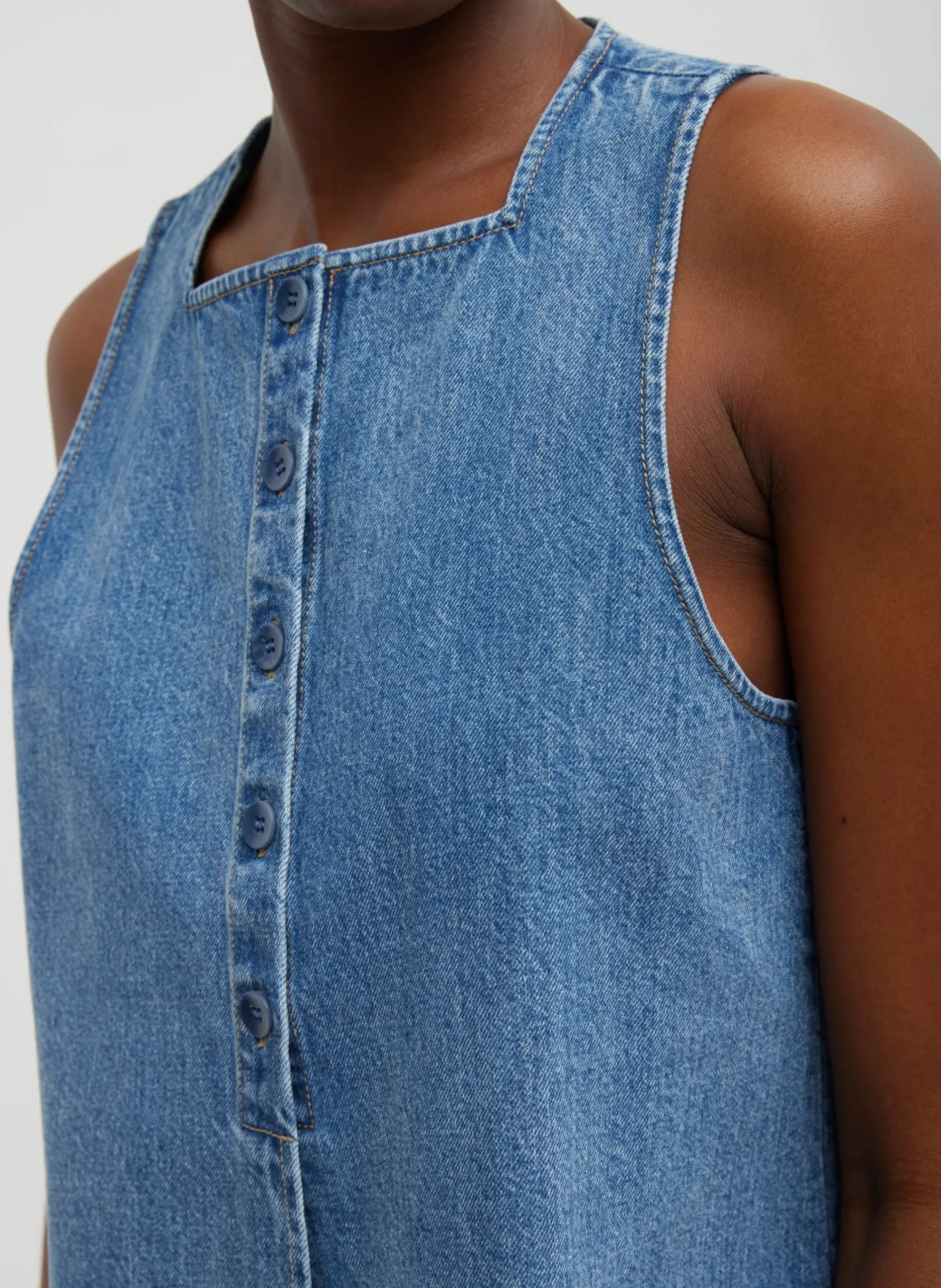Spring Denim Slit Front Sleeveless Top-Tibi Best