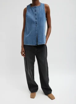 Spring Denim Slit Front Sleeveless Top-Tibi Best