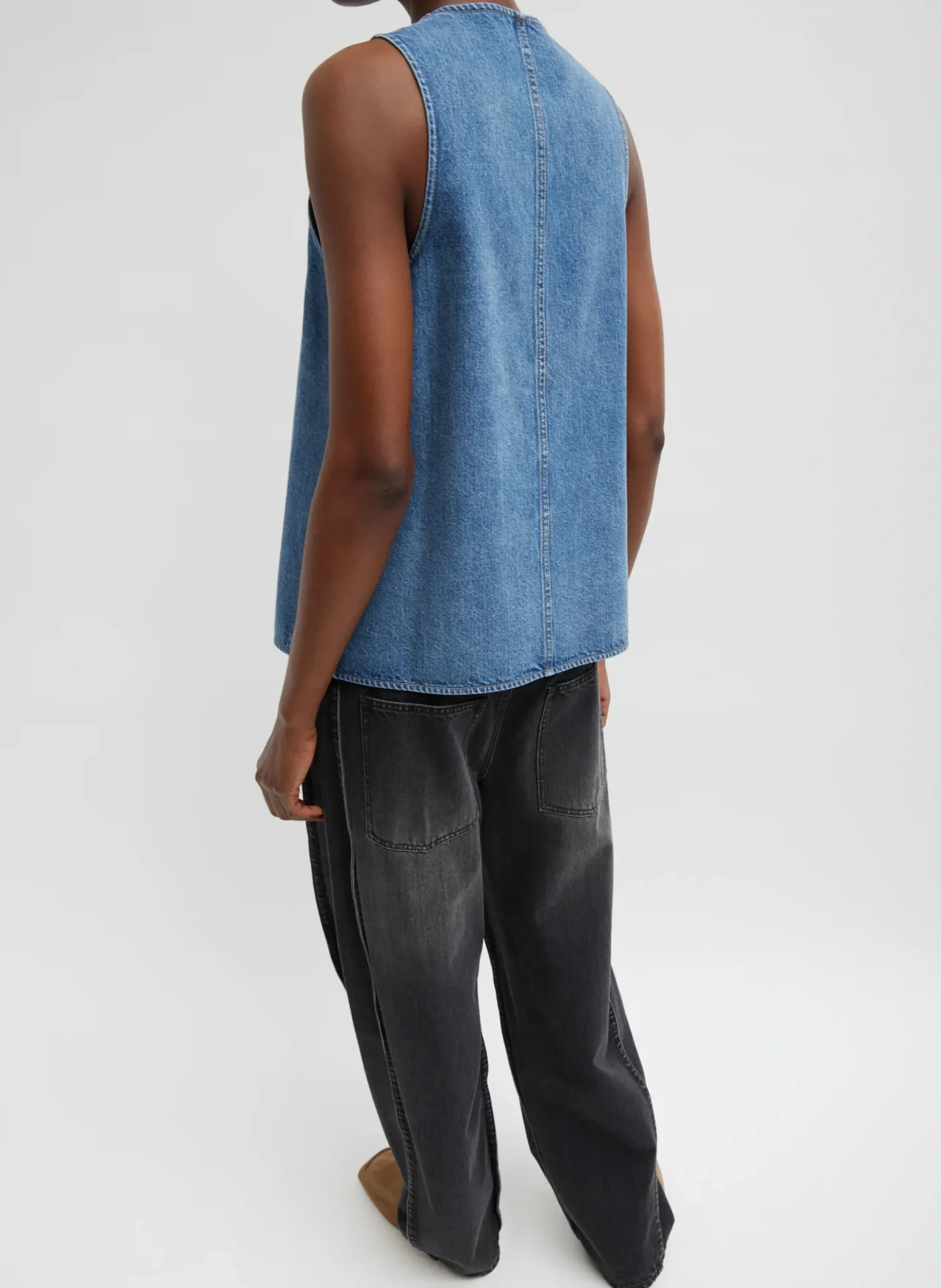 Spring Denim Slit Front Sleeveless Top-Tibi Best