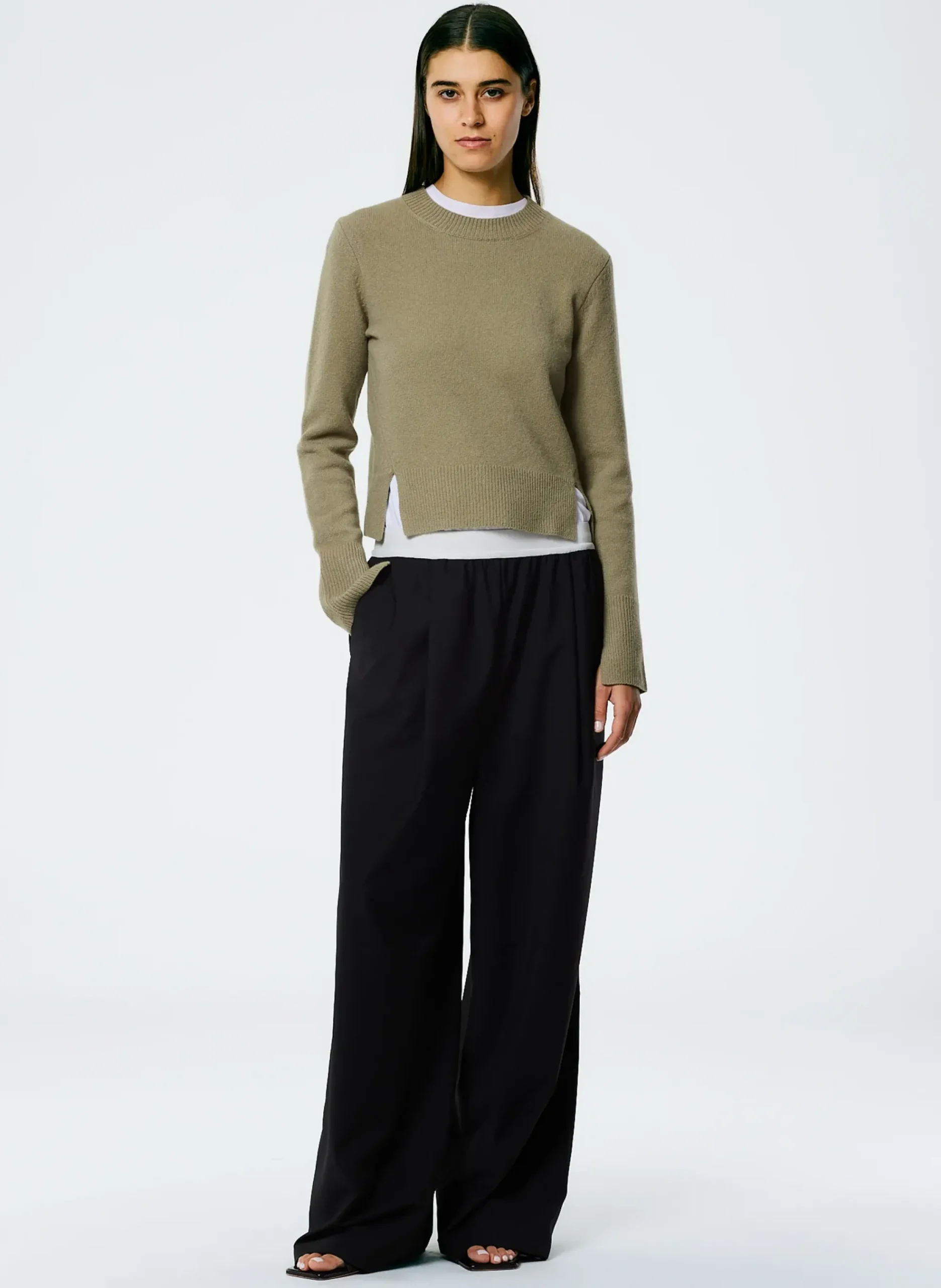 Stretch Cashmere Crewneck Pullover-Tibi Fashion