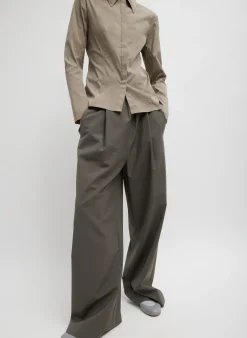 Stretch Cotton Nylon Circular Sleeve Shirt-Tibi Fashion