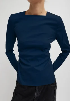 Stretch Cotton Nylon Square Neck Slim Circular Sleeve Top-Tibi Sale