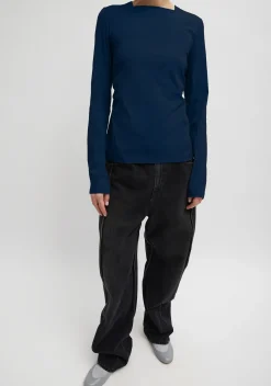 Stretch Cotton Nylon Square Neck Slim Circular Sleeve Top-Tibi Sale
