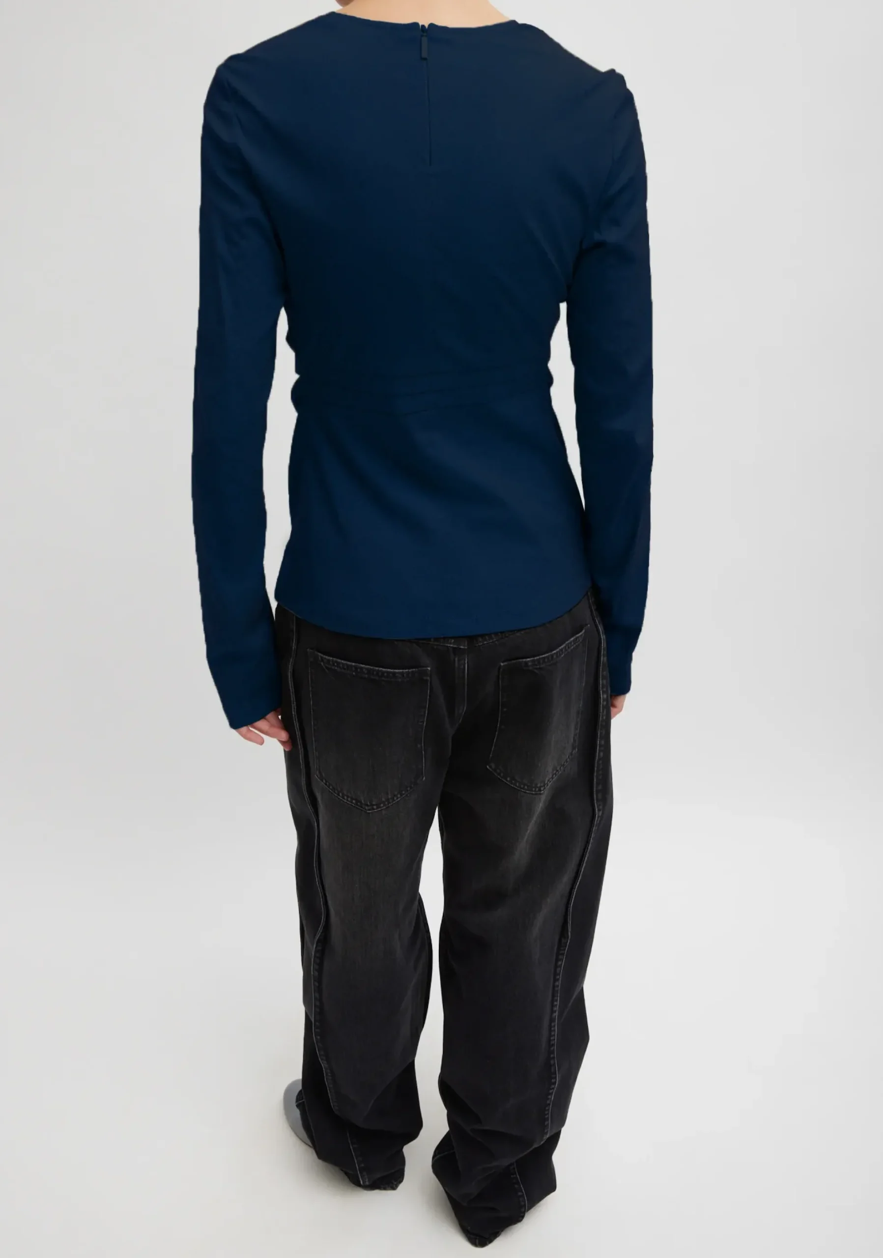 Stretch Cotton Nylon Square Neck Slim Circular Sleeve Top-Tibi Sale