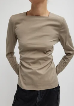Stretch Cotton Nylon Square Neck Slim Circular Sleeve Top-Tibi Sale