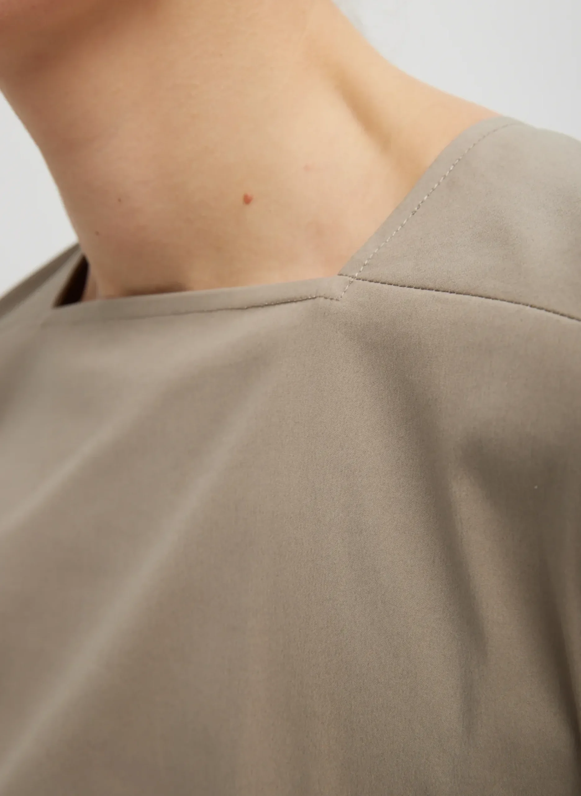 Stretch Cotton Nylon Square Neck Slim Circular Sleeve Top-Tibi Sale