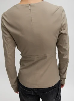 Stretch Cotton Nylon Square Neck Slim Circular Sleeve Top-Tibi Sale