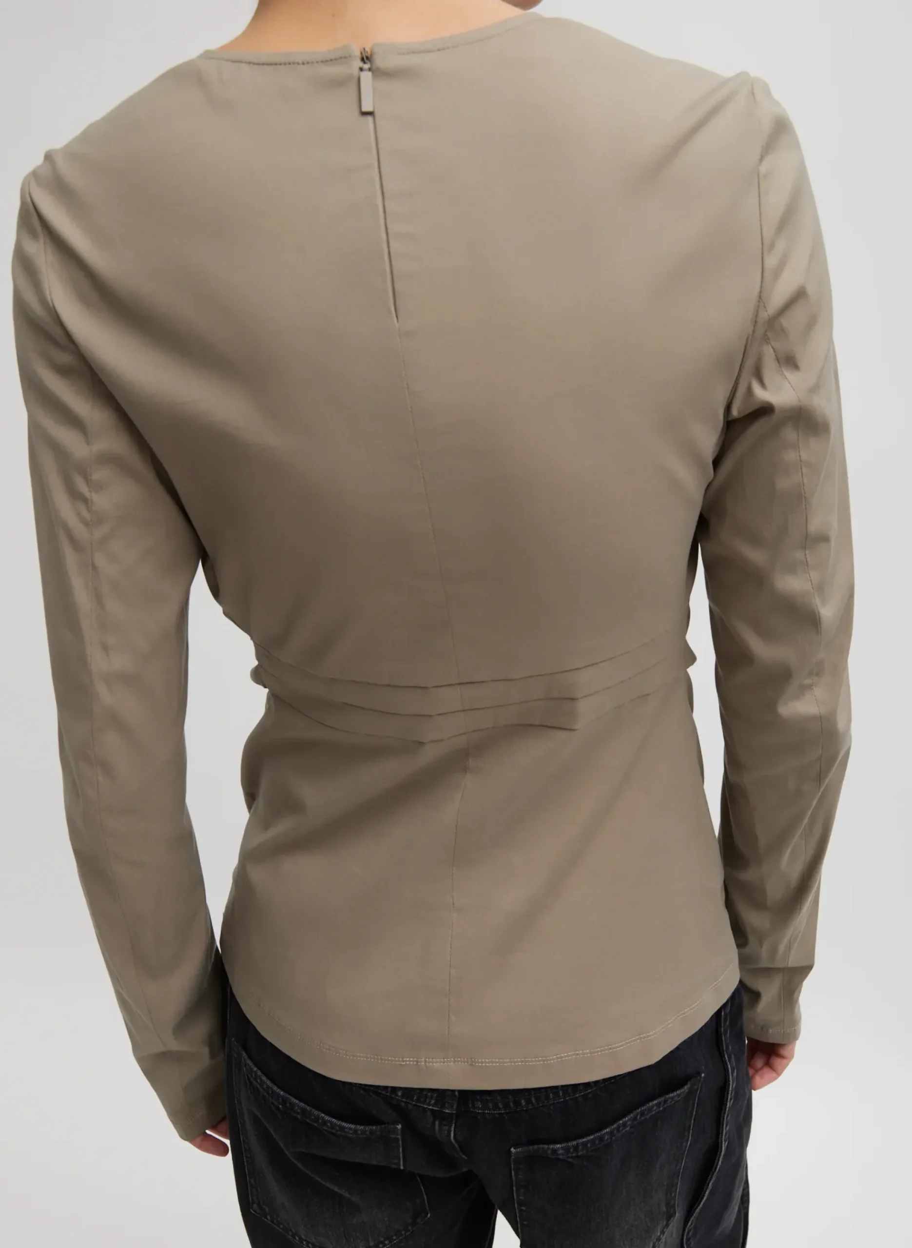 Stretch Cotton Nylon Square Neck Slim Circular Sleeve Top-Tibi Sale