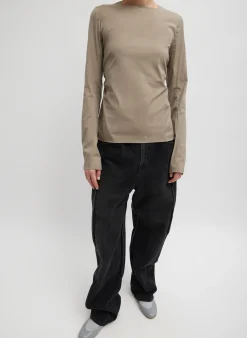 Stretch Cotton Nylon Square Neck Slim Circular Sleeve Top-Tibi Sale